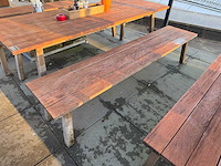 Hutten - houten terrasset tafel met 2 banken - afbeelding 4 van  7