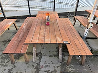 Hutten - houten terrasset tafel met 2 banken - afbeelding 2 van  7