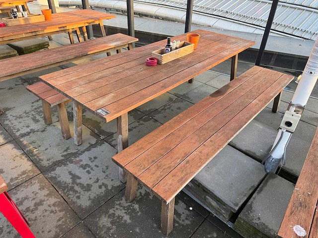 Hutten - houten terrasset tafel met 2 banken - afbeelding 3 van  7