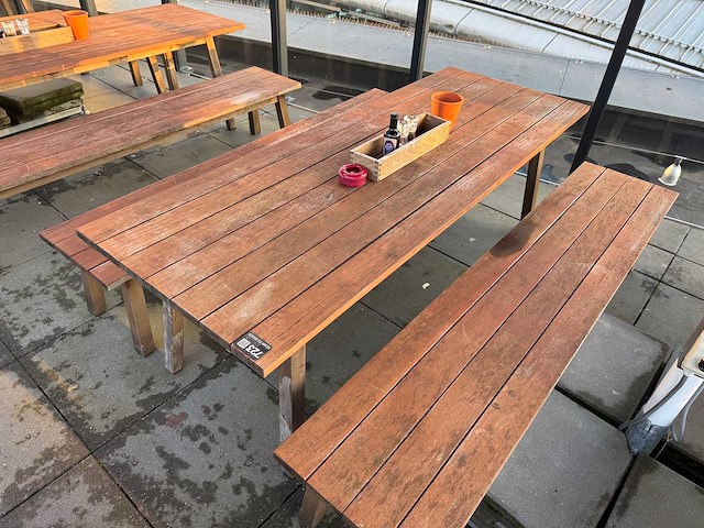 Hutten - houten terrasset tafel met 2 banken - afbeelding 4 van  7