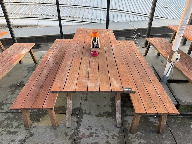 Hutten - houten terrasset tafel met 2 banken - afbeelding 5 van  7