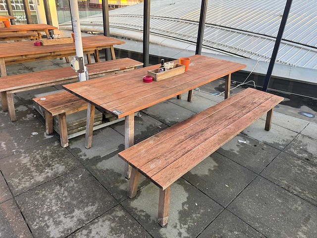 Hutten - houten terrasset tafel met 2 banken - afbeelding 1 van  8