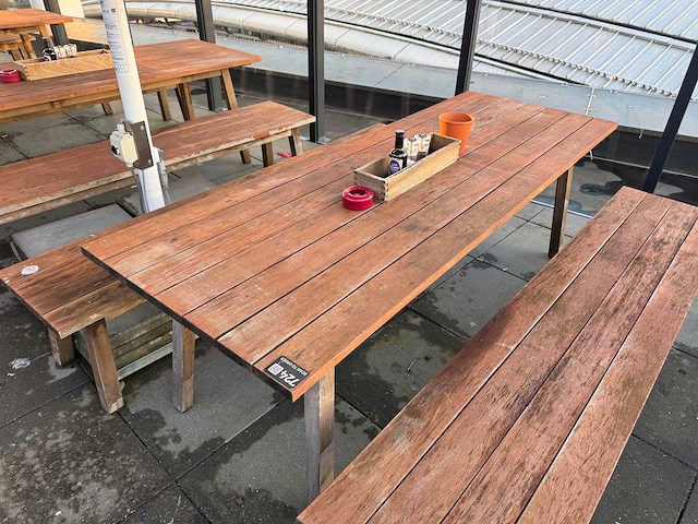 Hutten - houten terrasset tafel met 2 banken - afbeelding 4 van  8