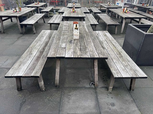 Hutten - houten terrasset tafel met 2 banken - afbeelding 2 van  6