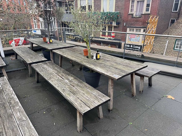 Hutten - houten terrasset tafel met 2 banken - afbeelding 1 van  6