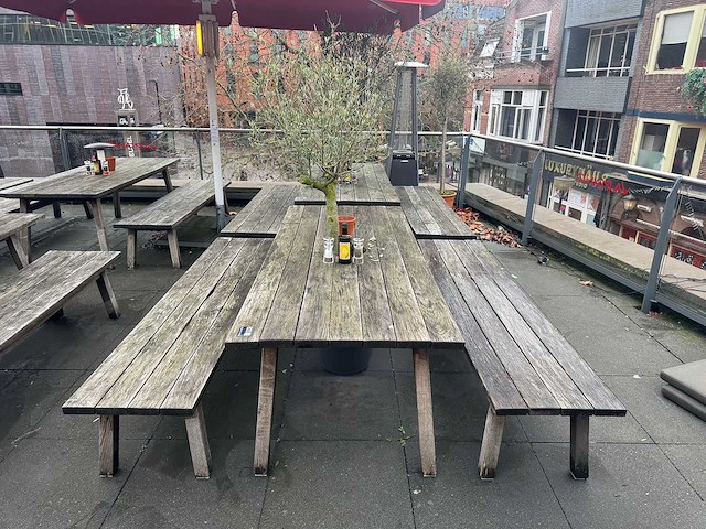 Hutten - houten terrasset tafel met 2 banken - afbeelding 2 van  6