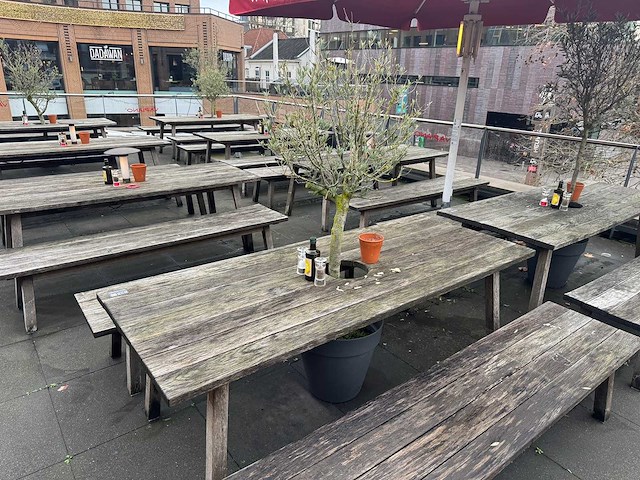 Hutten - houten terrasset tafel met 2 banken - afbeelding 4 van  6