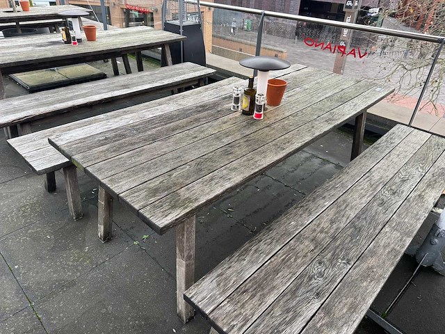 Hutten - houten terrasset tafel met 2 banken - afbeelding 2 van  7