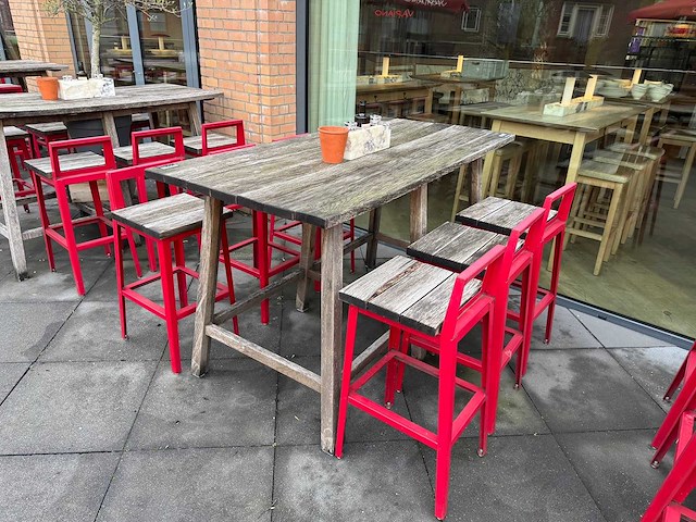Hutten - terrasset bartafel met planten en 6 krukken - afbeelding 1 van  6