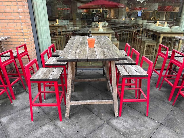 Hutten - terrasset bartafel met planten en 6 krukken - afbeelding 2 van  6