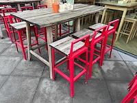 Hutten - terrasset bartafel met planten en 6 krukken - afbeelding 6 van  6