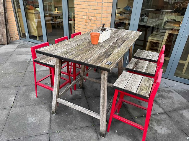 Hutten - terrasset bartafel met planten en 6 krukken - afbeelding 4 van  7
