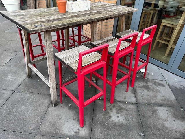 Hutten - terrasset bartafel met planten en 6 krukken - afbeelding 6 van  7