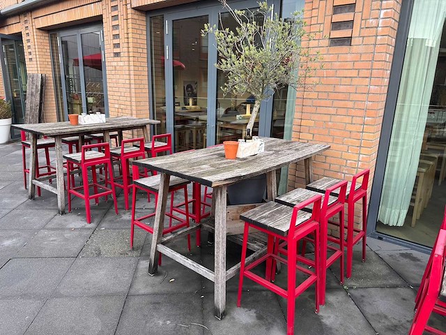 Hutten - terrasset bartafel met planten en 6 krukken - afbeelding 3 van  8