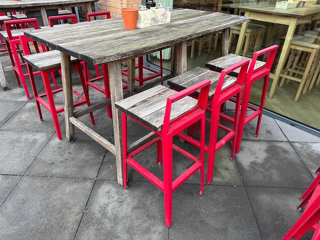 Hutten - terrasset bartafel met planten en 6 krukken - afbeelding 6 van  6