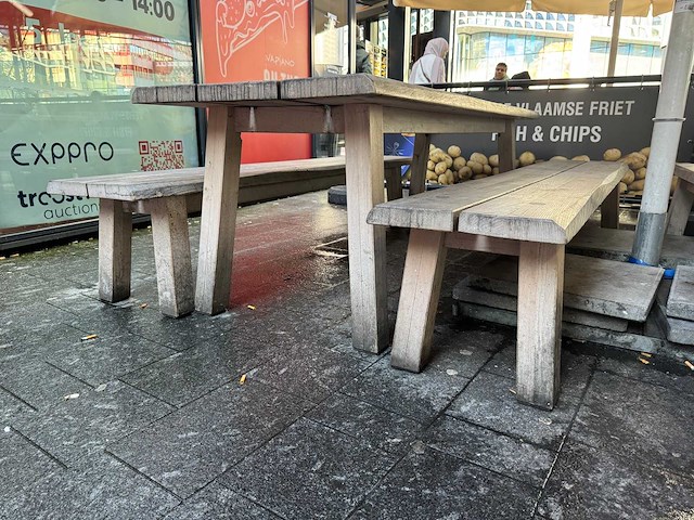 Hutten - terrasset houten tafel met 2 banken - afbeelding 4 van  4