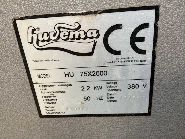 Huvema hu 75x2000 bandschuurmachine - afbeelding 3 van  3