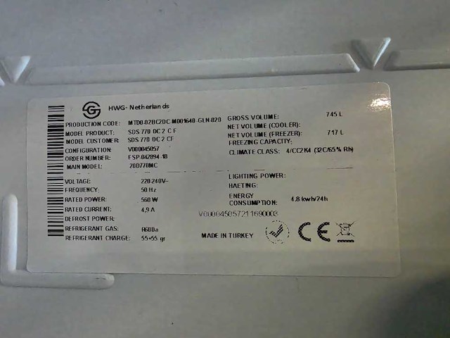 Hwg - sds 770 dc2 cf - koelkast - afbeelding 5 van  10
