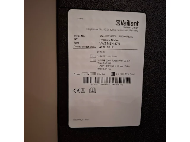 Hydraulische binnenunit t.b.v. warmtepomp vaillant, vwz-meh 97/6 - afbeelding 5 van  7