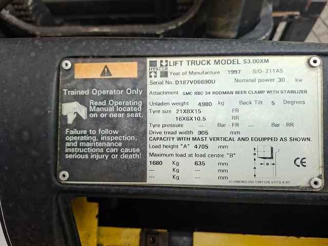 Hyster - 1997 - s3.00xm - hyster vorkheftruck - afbeelding 10 van  13