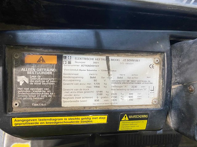 Hyster - 2001 - j2.50xm-861 - vorkheftruck - afbeelding 3 van  12