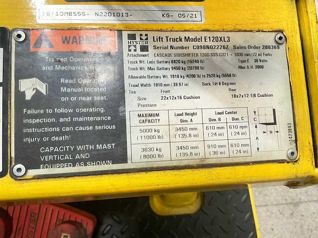 Hyster - 2002 - e 5.50 xl - vorkheftruck - afbeelding 16 van  18