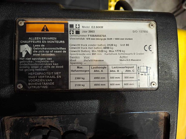 Hyster - 2003 - e2.50xm - hyster vorkheftruck - afbeelding 11 van  16