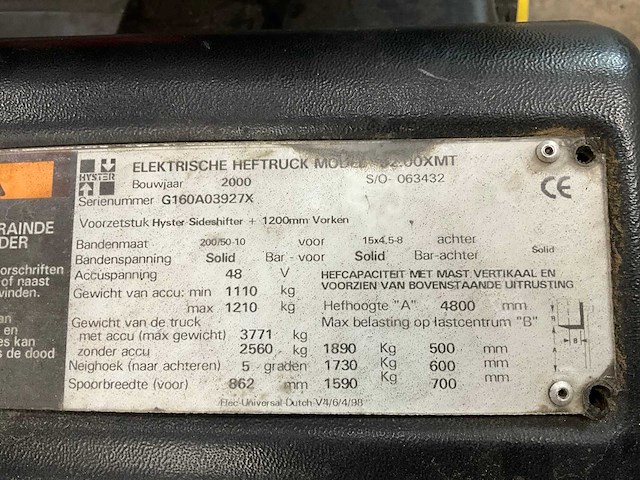 Hyster - 2008 - s2.00xmt vorkheftruck - afbeelding 17 van  21