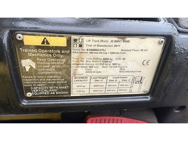 Hyster - 2011 - j2.0 xnt - vorkheftruck - afbeelding 5 van  5