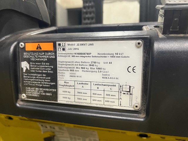 Hyster - 2016 - j2.0xnt lwb - 3.7m duplex, free-lift - vorkheftruck - afbeelding 5 van  7
