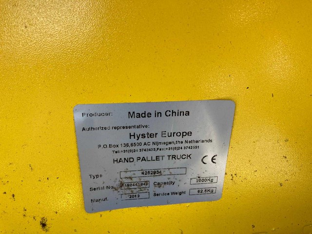 Hyster - 2019 - palletwagen 2.5t - afbeelding 1 van  1