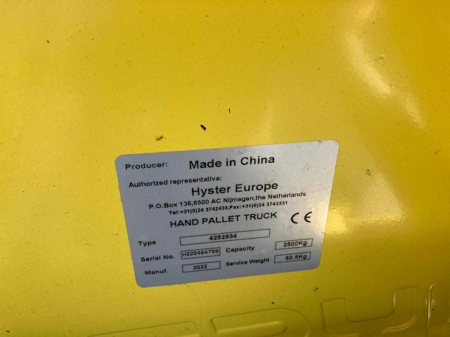 Hyster - 2022 - palletwagen 2.5t - afbeelding 5 van  5