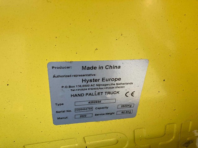 Hyster - 2022 - palletwagen 2.5t - afbeelding 1 van  2
