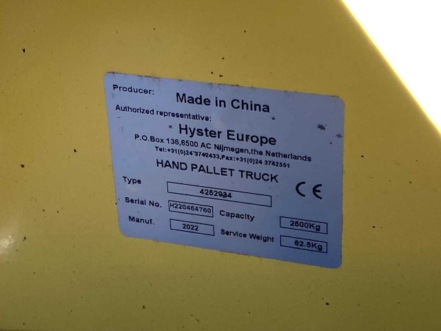 Hyster - 2022 - palletwagen 2.5t - afbeelding 2 van  3