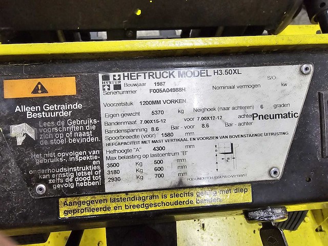 Hyster - 3.50xl - lpg - vorkheftruck - afbeelding 4 van  4