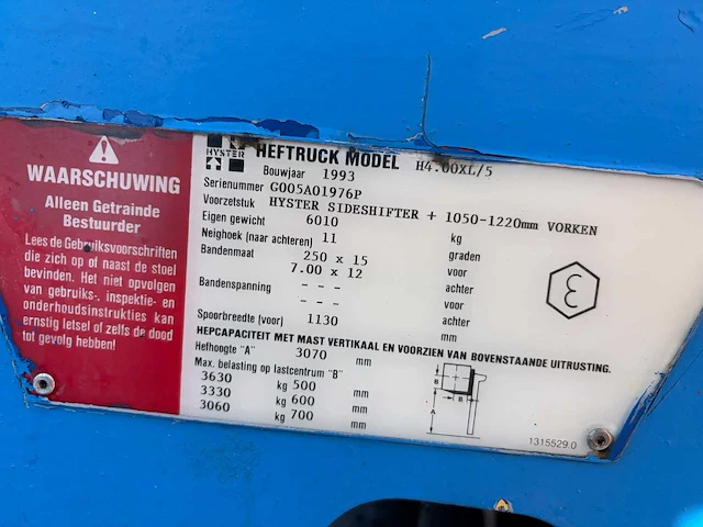 Hyster - h4.00xl/5 - vorkheftruck - afbeelding 6 van  13