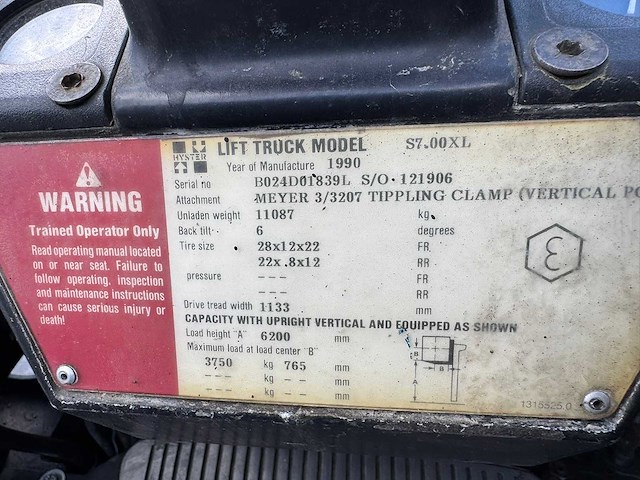 Hyster - s7.00xl - vorkheftrucks - 1990 - afbeelding 12 van  15