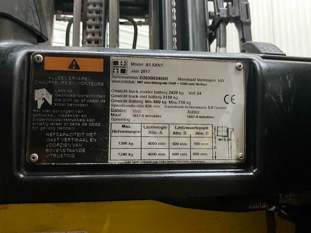 Hyster a1.5xnt vorkheftruck triplex - freelift - sideshift - acculader - 5181 uur - afbeelding 10 van  19