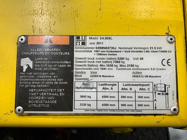 Hyster e4.00xl vorkheftruck - vorkversteller - sideshift - bluespot - accumulator - afbeelding 18 van  35