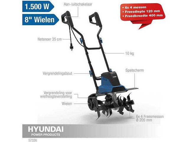Hyundai 57326 elektrische tuinfrees (2x) - afbeelding 2 van  3