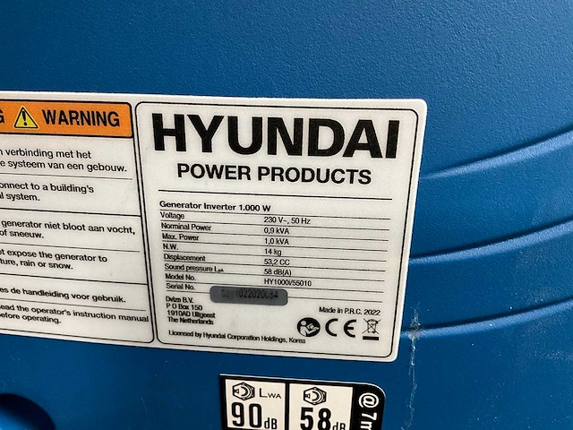 Hyundai hy1000i generator inverter - 1kw - afbeelding 6 van  6