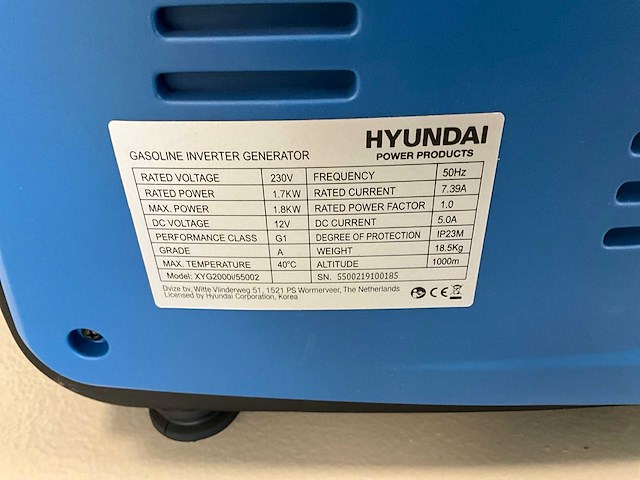 Hyundai xyg2000i generator inverter - 1.8kw - afbeelding 6 van  6