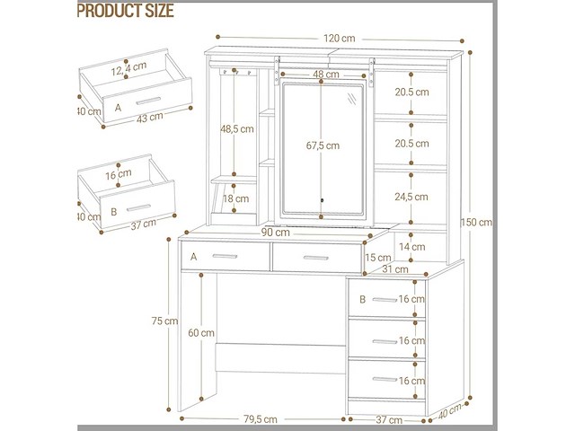 Hzuaneri - kaptafel met verstelbare led verlichting - afbeelding 3 van  4