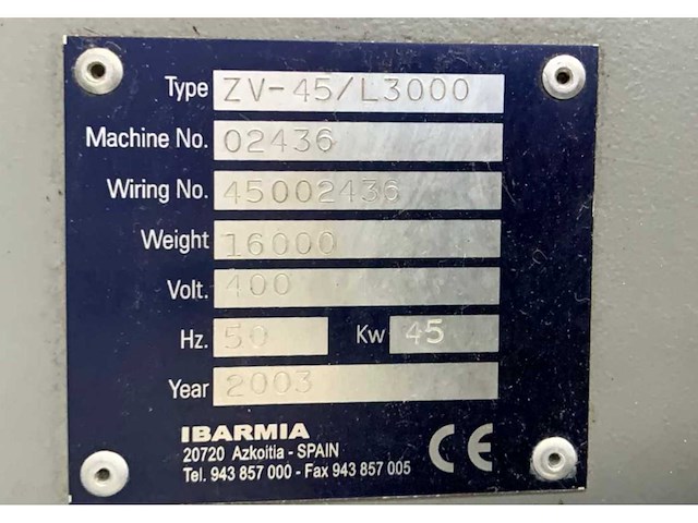 Ibarmia - 2003 - zv 45 l3000 - verticale machinecentra - afbeelding 16 van  23