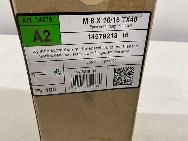 Ibc - doos met 100 stuks torx 40 bouten m8 x 16 (10x) - afbeelding 2 van  5