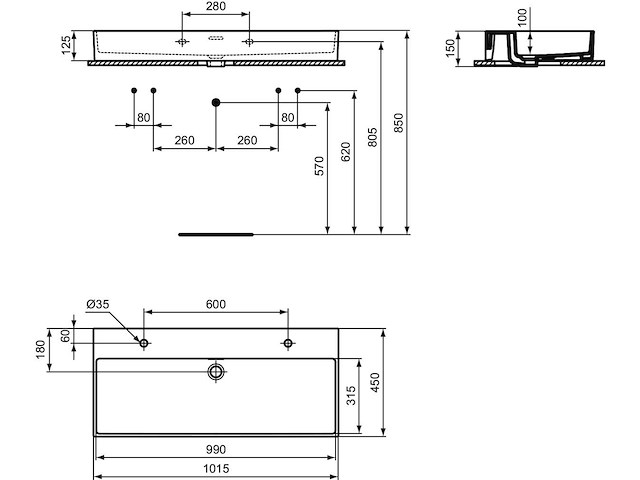 Ideal standard extra 101x45cm wastafel - afbeelding 2 van  4