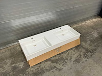 Ideal standard extra dubbele wastafel met 2 kraangaten en overloop - afbeelding 6 van  9