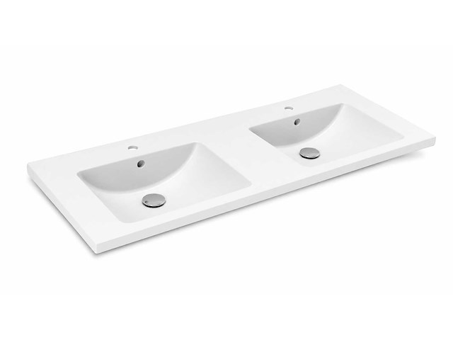 Ideal standard i.life-b vanity dubbele wastafel 121x52cm 2x 1 kraangat midden met overloop wit - afbeelding 3 van  6