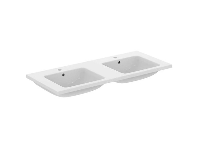 Ideal standard i.life-b vanity dubbele wastafel 121x52cm 2x 1 kraangat midden met overloop wit - afbeelding 2 van  6