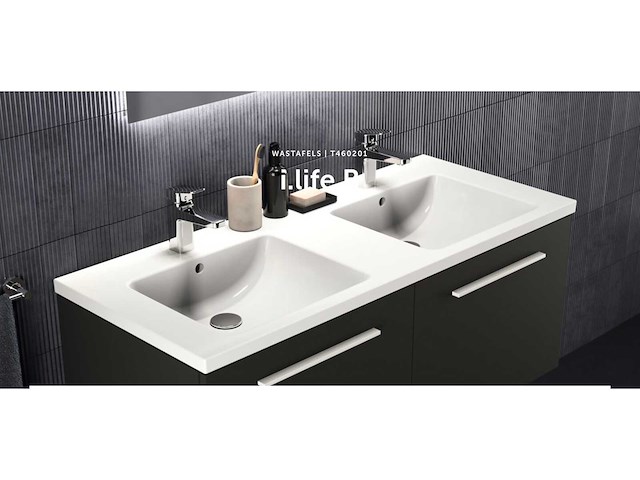 Ideal standard i.life-b vanity dubbele wastafel 121x52cm 2x 1 kraangat midden met overloop wit - afbeelding 4 van  6
